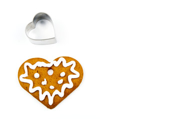 Christmas gingerbread cookies with stainless steel mould. copy space