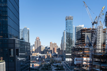 View of the big construction development at the Hudson Yards in Manhattan. This project is located on the West Side of the city and will feature residential, new offices and retail spaces.