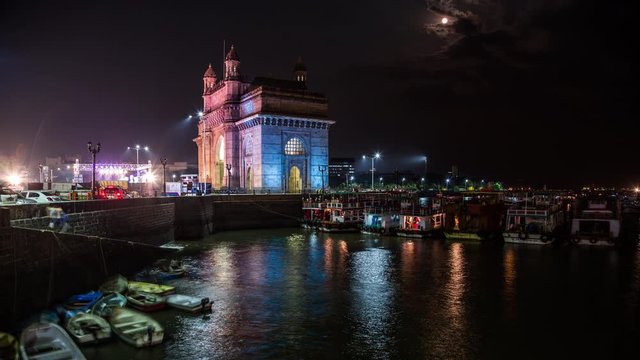 Light show on the Gateway of India time lapse at night