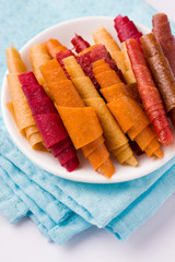 Pastille, fruit rolls without sugar close-up. Healthy sweets