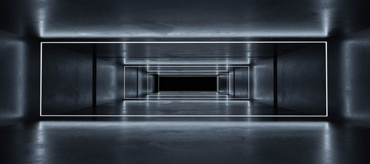 Underground concrete basement with modern abstract blue lighting industrial grunge concrete background 3d render illustration