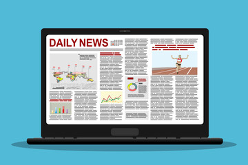 newspaper on a laptop Vector illustration in flat design