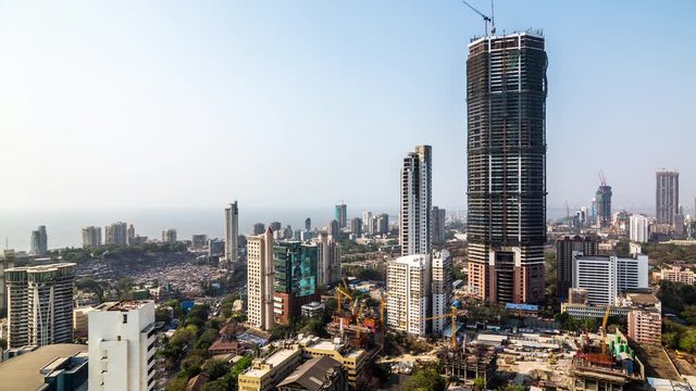Skyscraper construction at Worli Lower Parel in Mumbai, India time lapse