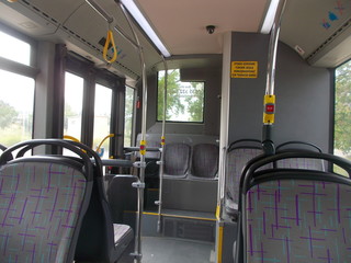 Inside an empty bus captured.