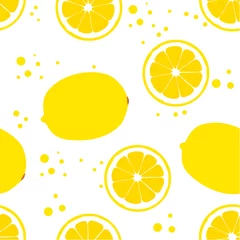 Tapeten Zitronen Nahtloser Vektorhintergrund mit Zitronen und Punkten. Zitronenscheibe. Saftige Zitrone. Vitamin C.