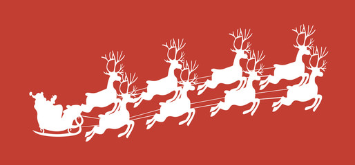 Santa sleigh reindeer silhouette, vector