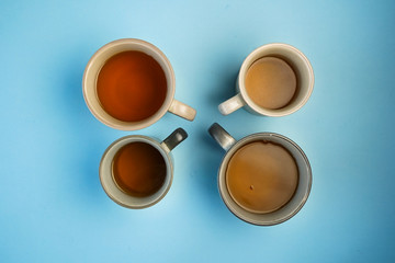 selective focus, a few mugs of tea