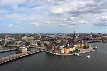 Fototapeta na wymiar View from top if city hall in Stockholm in sweden on holiday. Travelling with cruise ship in summer.