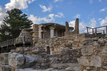 Stone ruins of the ancient city of Knossos in Crete, Greece