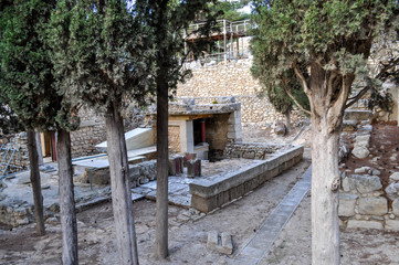 Stone ruins of the ancient city of Knossos in Crete, Greece
