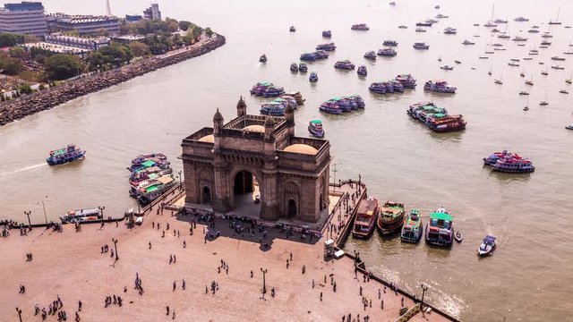 High angle view of the Gateway of India time lapse