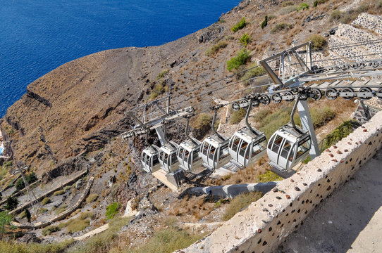 A funicular from beach to mountain on the Santorini island