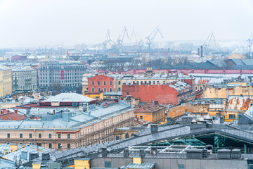 Top view on the roofs of St. Petersburg in late autumn.