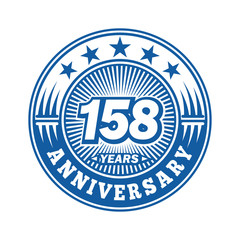 158 years logo. One hundred fifty eight years anniversary celebration logo design. Vector and illustration.