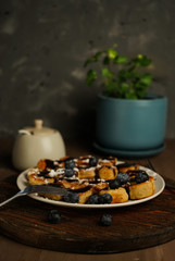 selective focus, diced bean curd fritter with chocolate