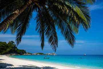 Obraz na płótnie Canvas A beautiful tropical sandy beach and ocean on a small island (Similan Islands, Thailand)