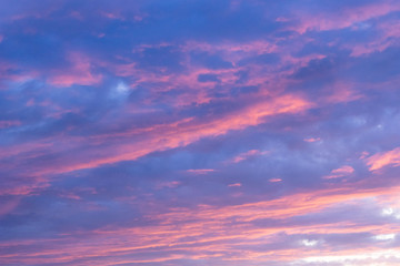 Dramatic sunset sky background, twilight pink and purple colors