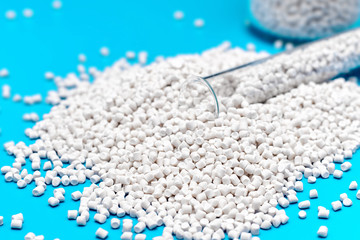 Closeup white chalk polymer granules