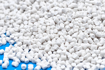 Closeup white chalk polymer granules