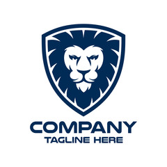 Modern lion in shield and security logo. Vector illustration.