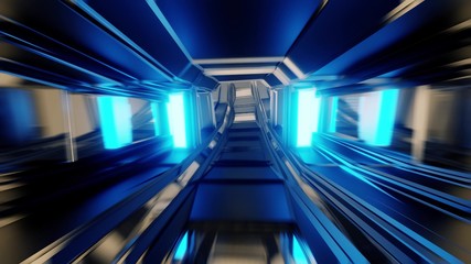 futuristic scifi space hangar tunnel corridor with glass windows 3d rendering background wallpaper,