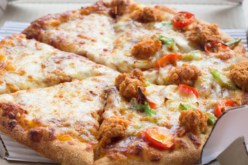 Hot cheese and chicken pizza, Italian food