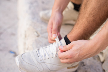 Close-up of sneakers in the park