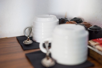Close-up of glasses on table