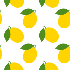 Seamless background with juicy lemon. Summer background with citrus fruits. Lemon with leaf. 
