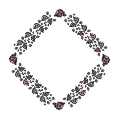 Template. Frame.A rhombus of blue and delicate pink roses and gray leaves on a white background. Vector.