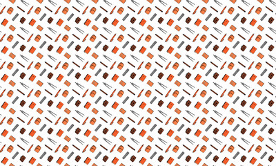 Seamless pattern. Goods for school. For September 1. Back to school. School bags, briefcases, compasses, pencils, pens, textbooks, and exercise books on a white background. Vector.