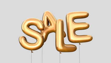 Sale template Made Of Golden Balloons. 3d Rendering Isolated on Gray Background.