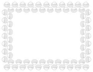 Black and white rectangular frame of baskets with strawberries. Coloring page. Vector.