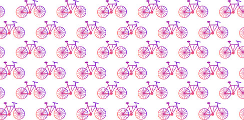 Seamless pattern. Abstract bicycles with a purple-orange gradient on a white background. Vector.