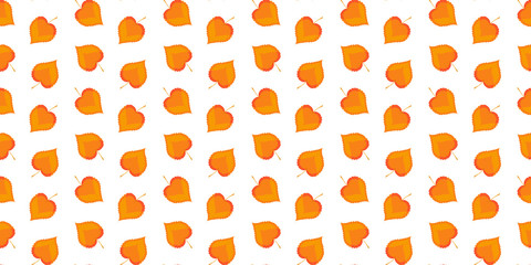 Seamless pattern of autumn yellow orange leaves of linden on a white background. Vector.