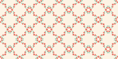 Seamless pattern from frame of abstract poppies and buds of poppies of a fancy shape on a cream background. Wallpaper. Vector.