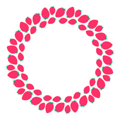 Obraz premium Round frame of whole fresh strawberries on a white background. Vector.