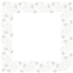 Black and white frame of whole strawberries, cherries, blackberries, raspberries and blueberries. Vector.