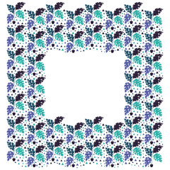 Square decorative frame for text in Scandinavian style from monstera plants in pots and triangles on a white background. Vector.