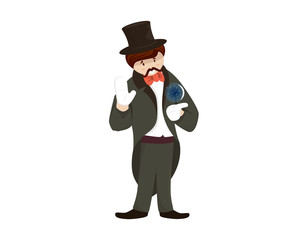 Magician in a Cloak and Hat Illustration