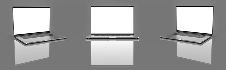 Set of laptops, templates on a gray background. Template, mockup, design.