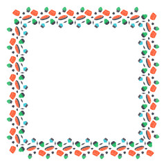 Square isolated frame of jelly, cakes, pies, meringues, muffins and sweets in the Scandinavian style on a white background. For text, invitation,  promotion, banner, etc. Vector.