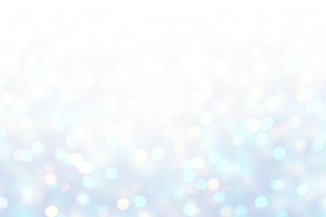 Fototapeta na wymiar Christmas bokeh shimmer pattern. White blue bright glitter texture. Sparkling snow pastel background. New year light template. Subtle abstract illustration. Brilliant shine.