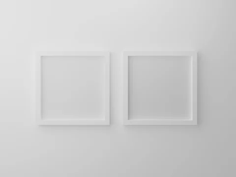 3D Render mockup of four square white plastic empty frame with paper border  inside and gray space on gray wall. Border template creative project conce  Stock Photo - Alamy