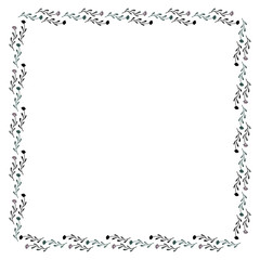 Square frame from hand-drawn simple abstract flowers on a white background. Isolated template for text. Children's drawing. Vector.