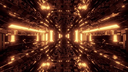 Fototapeta na wymiar glowing refleective futuristic sci-fi space hangar tunnel corridor 3d illustration background wallpaper