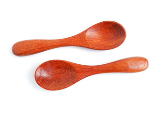 Top view two wooden spoon isolated on white background.