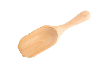 Empty wooden scoop isolated on white background..