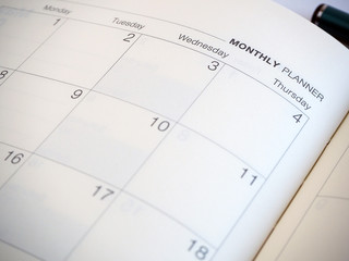  Monthly planner page in diary, Close up.   