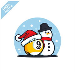 Billiard 9 ball santa hat with snow man logo vector